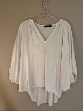 KES NYC Silk Cream Oversized Poncho Blouse Small V Neck drapey